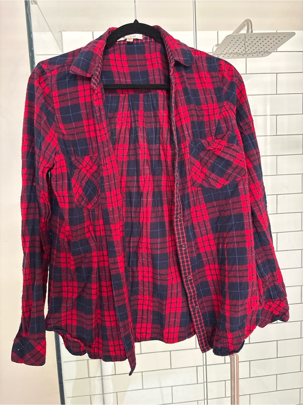 Skies Are Blue Red and Navy Plaid Button-Front Shirt